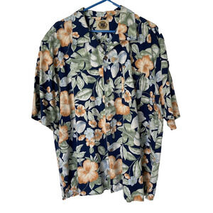 Pusser’s West Indies Tropical Shirt, Silk Blend, Navy/Green/Orange, Men's Size L